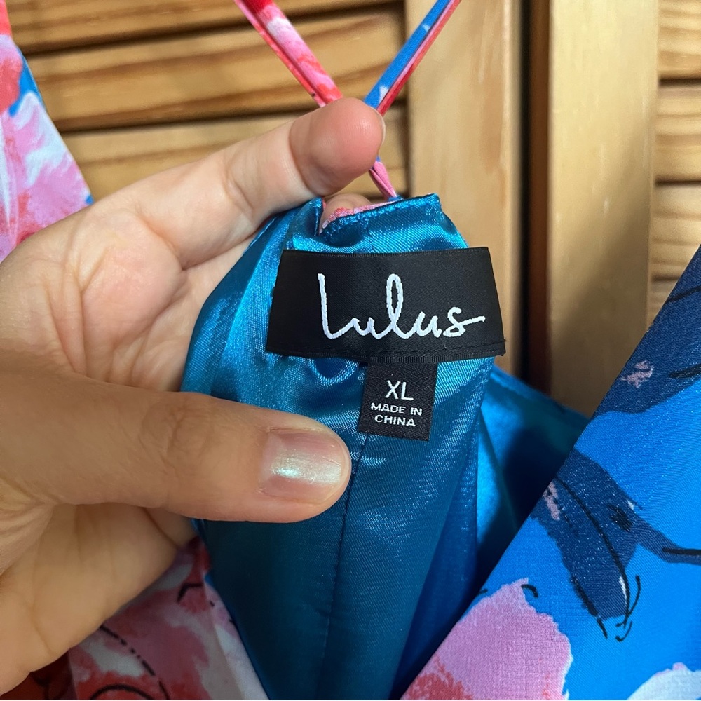 NWT Lulu's Elegantly Inclined Blue and Pink Floral Wrap Maxi Dress - Picture 5 of 12